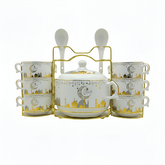 15 Pcs Ramadan Special Soup Set with Stand Gold Moon