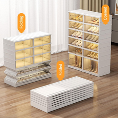 Multi-Layer Folding Premium Shoe Display Cabinet, Collapsible Telescopic Shoe Rack with Doors