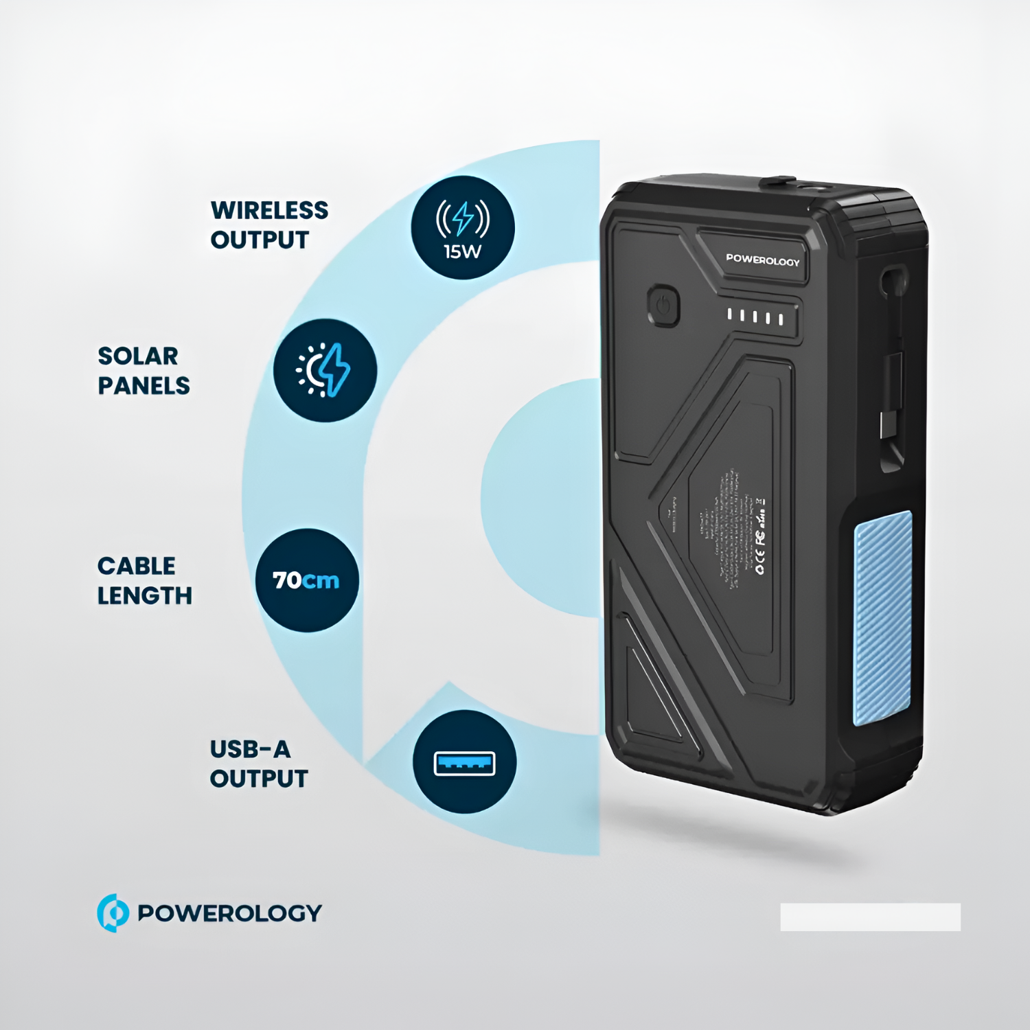 Powerology 27000mAh Solar Wireless Charging Power Bank