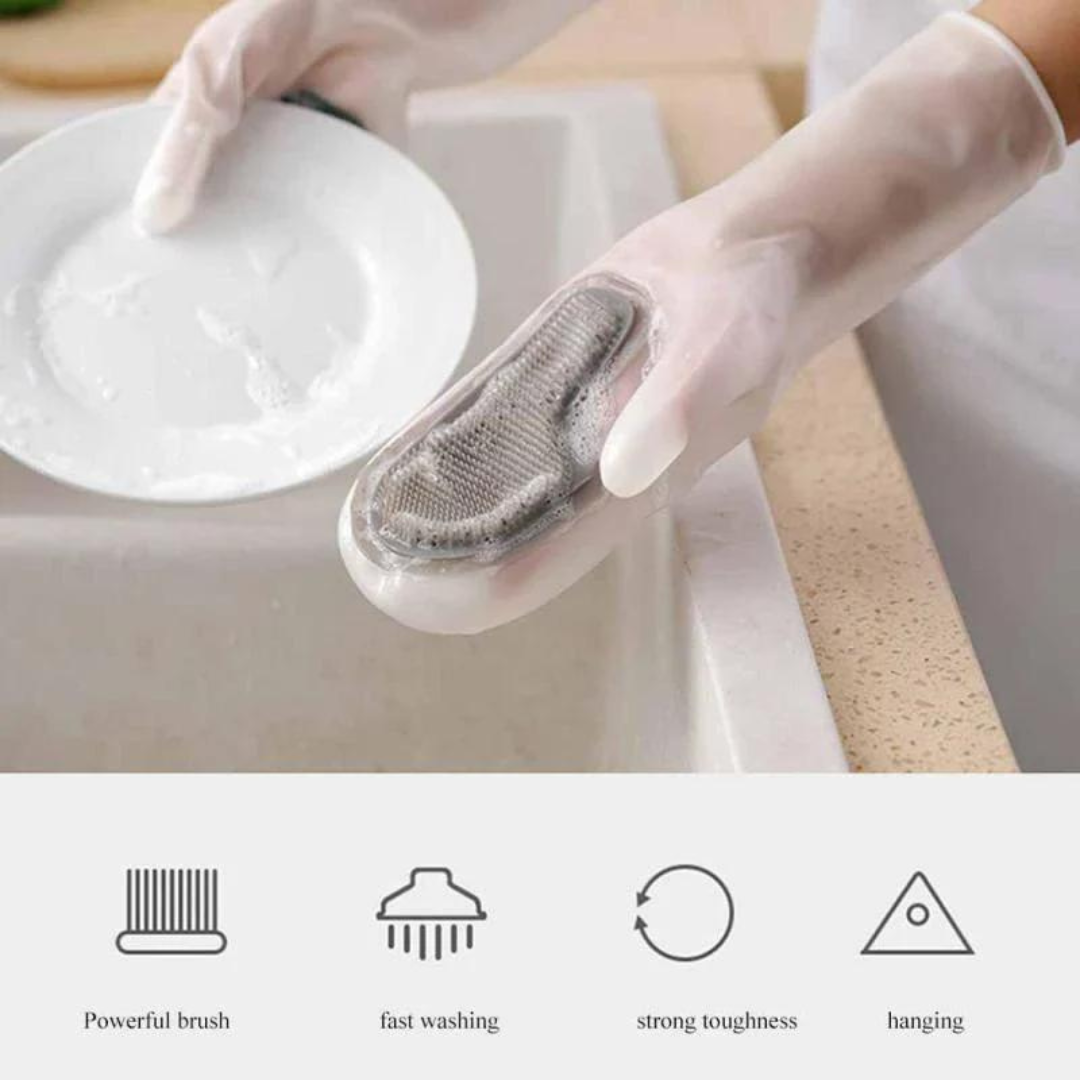 1 Pair Multi Purpose Silicone Scrub Gloves - for Kitchen Dish Washing & Household Cleaning