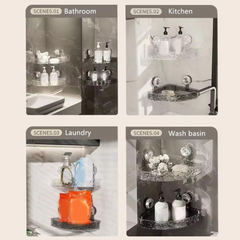 Bathroom Corner Wall Mounted Storage Organizer Shelf (Suction Type)