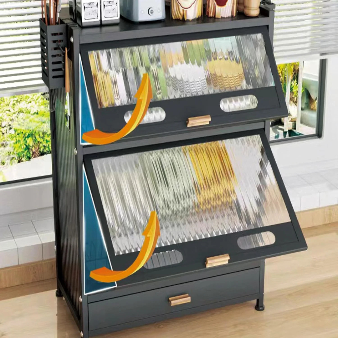 Dish Drainer Rack with Drawer & Lid Cover - Kitchen Countertop Storage Cabinet