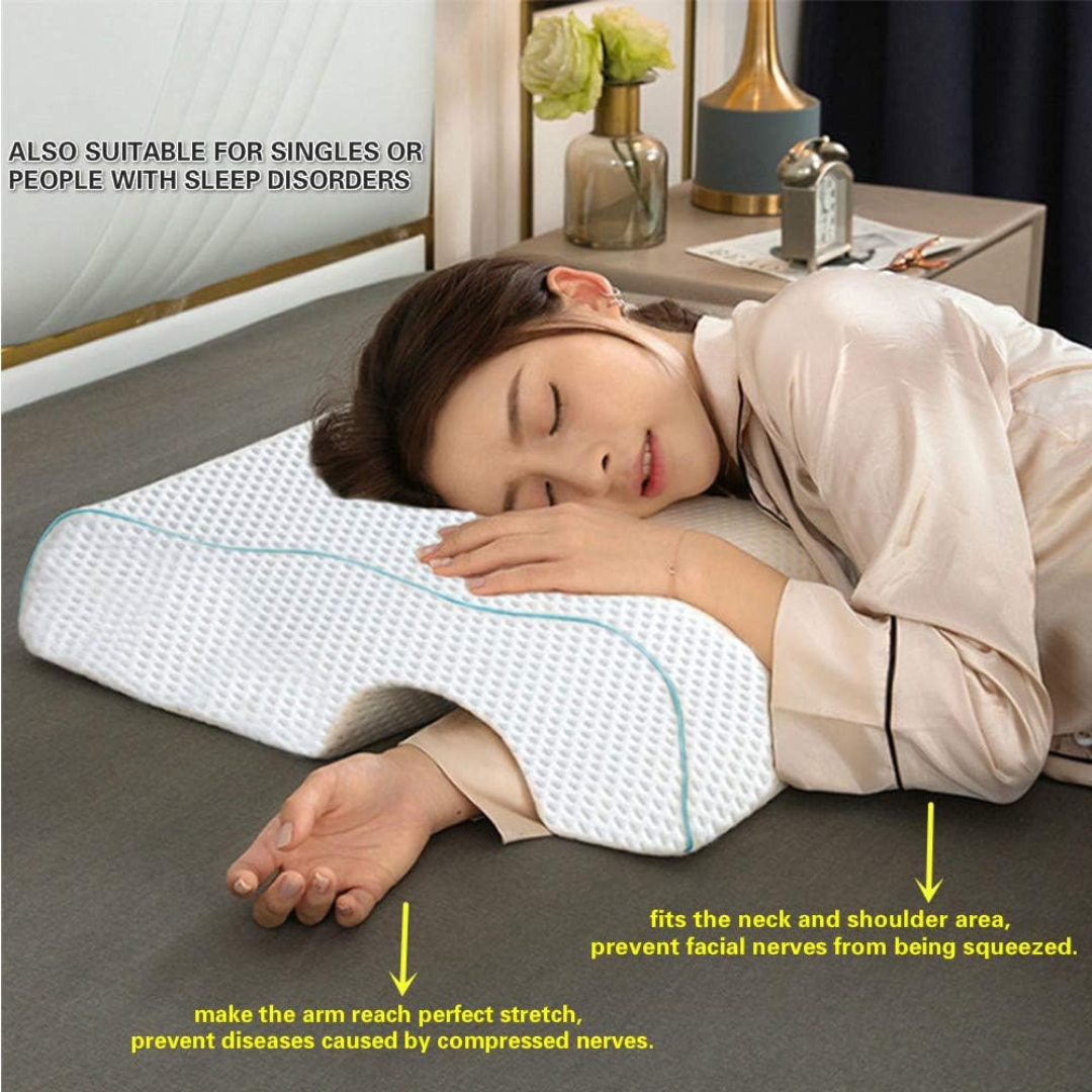 Memory Foam Couple Cuddle Pillow with Arm Rest - L Shaped Pillow for Side Sleepers