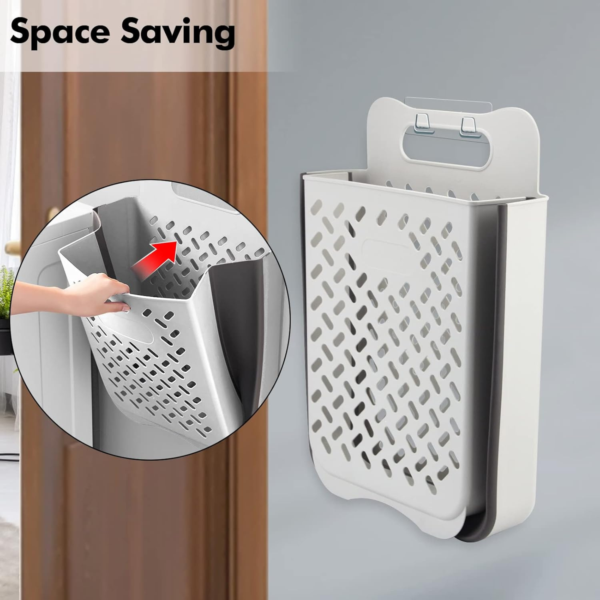 Wall Mounted Collapsible Space Saving Laundry Basket Off White