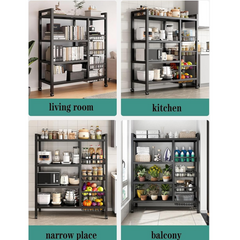 Utility Storage Rack for Kitchen with Mesh Baskets and Wheels