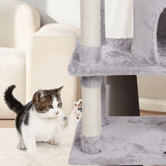 Indoor Cat Tree Tower with House and Scratching Board