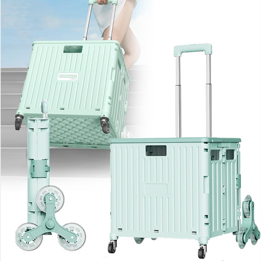 Folding Rolling Shopping Utility Trolley Cart with Extra Staircase Climbing Wheel Green