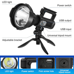 Rechargeable High Power Long Shot Spotlight Flashlight with Tripod Stand