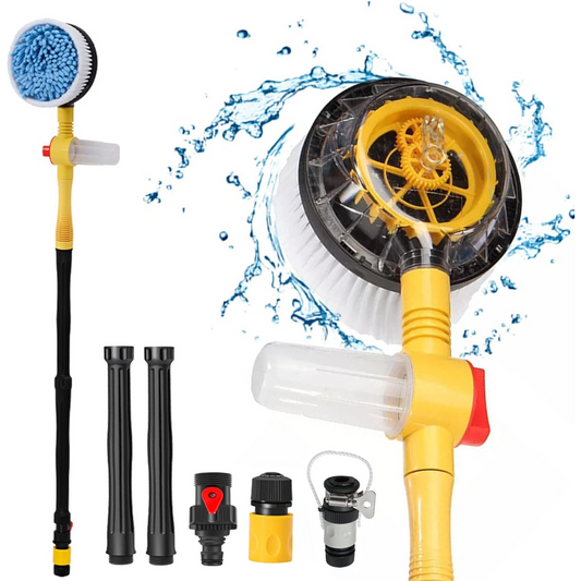 Auto-Rotating Car Washing Brush with Detergent Tank, Car Washing Gun with Soft Chenille Microfiber Foam Brush and Retractable Hose