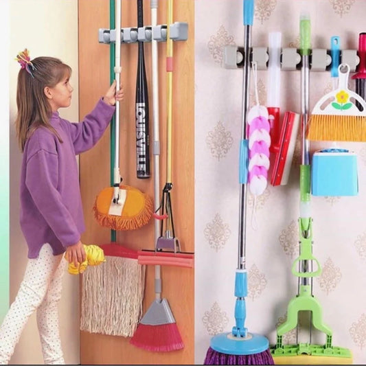 Wall Mount Mop Holder Broom Organizer for Kitchen and Bathroom