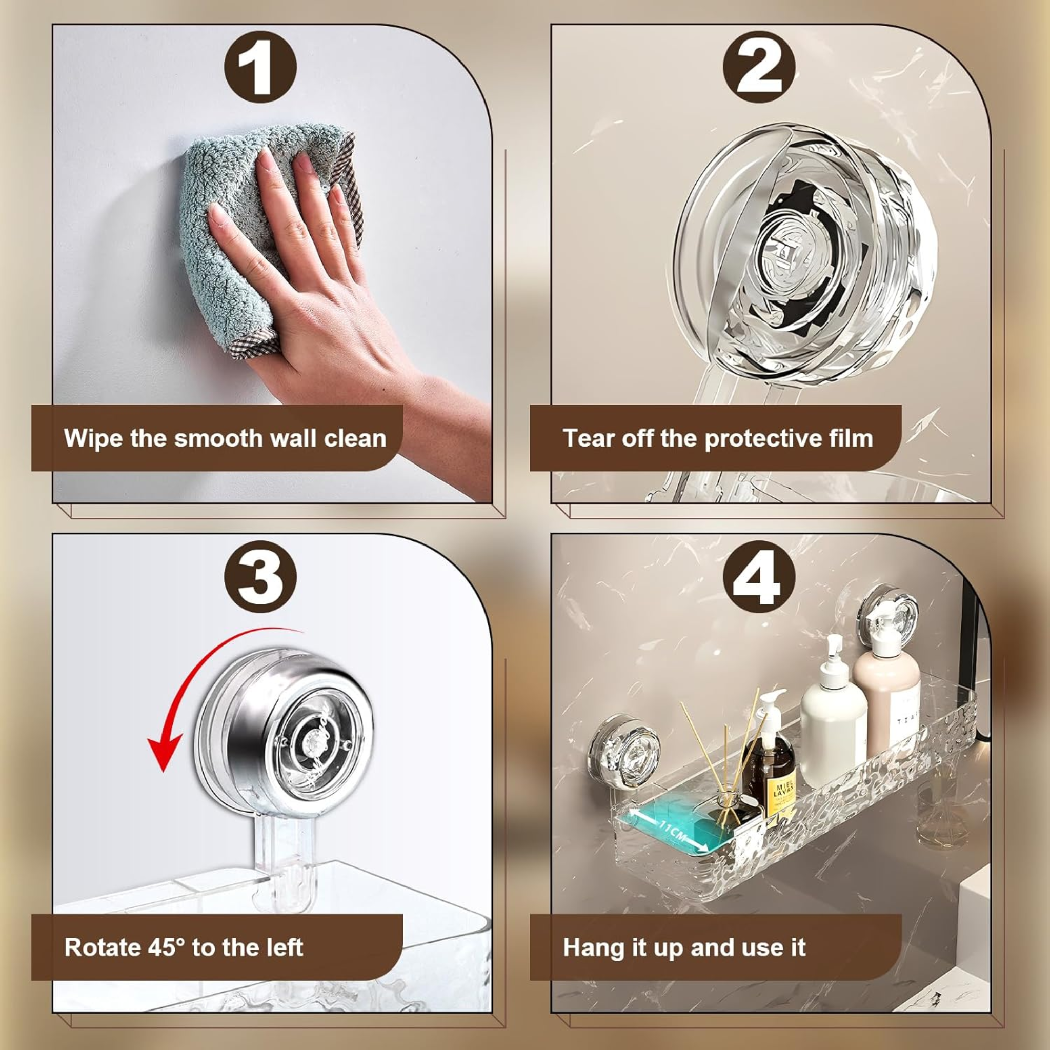 Wall Mounted Suction Cup Storage Holder for Bathroom Shower Supplies