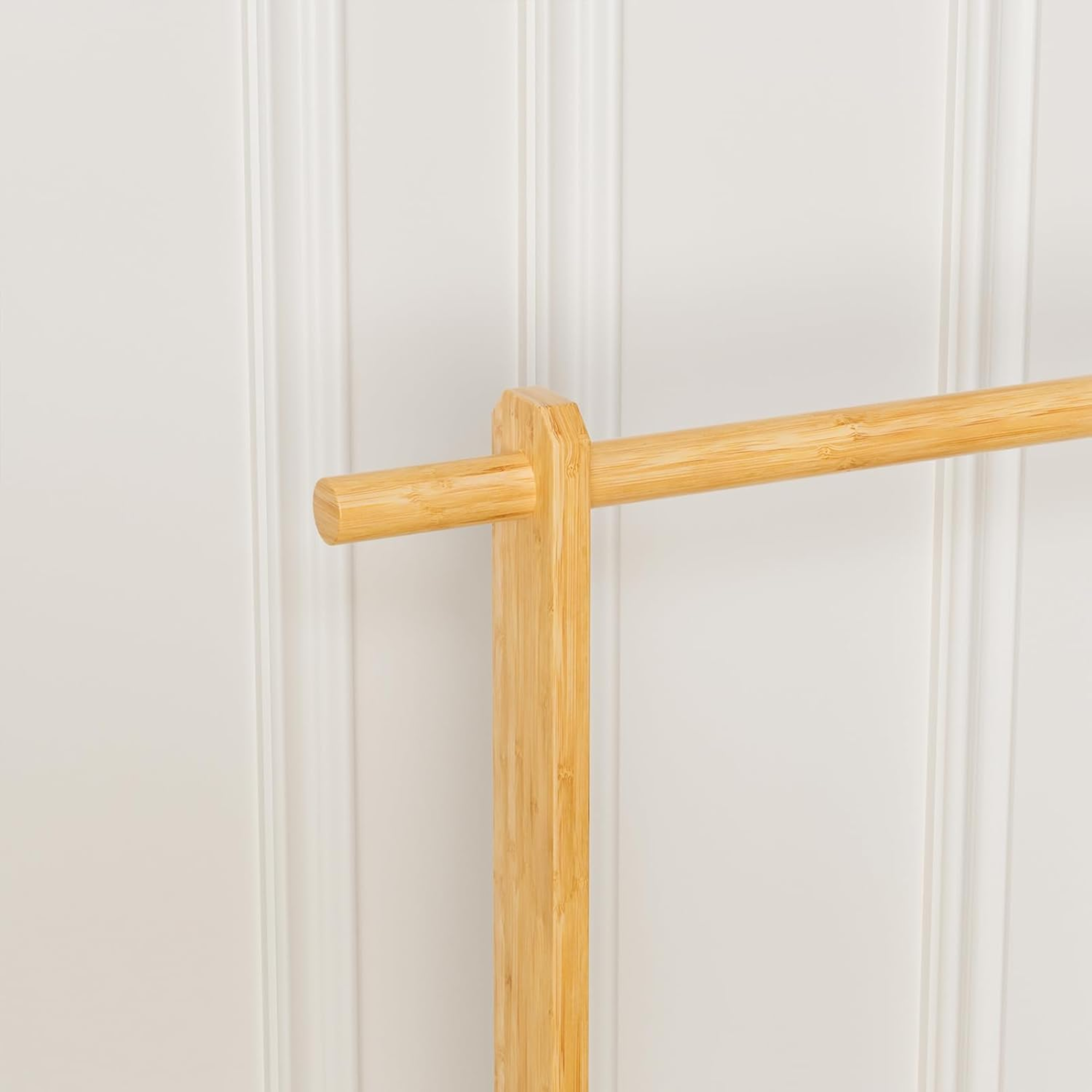 Bamboo Clothes Hanger with Bottom Laundry Basket and Wheels