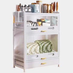 Dish Drainer Rack with Drawer & Lid Cover - Kitchen Countertop Storage Cabinet Dish Drainer Rack with Drawer & Lid Cover - Kitchen Countertop Storage Cabinet