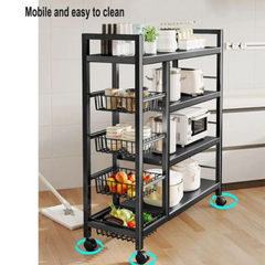 Utility Storage Rack for Kitchen with Mesh Baskets and Wheels