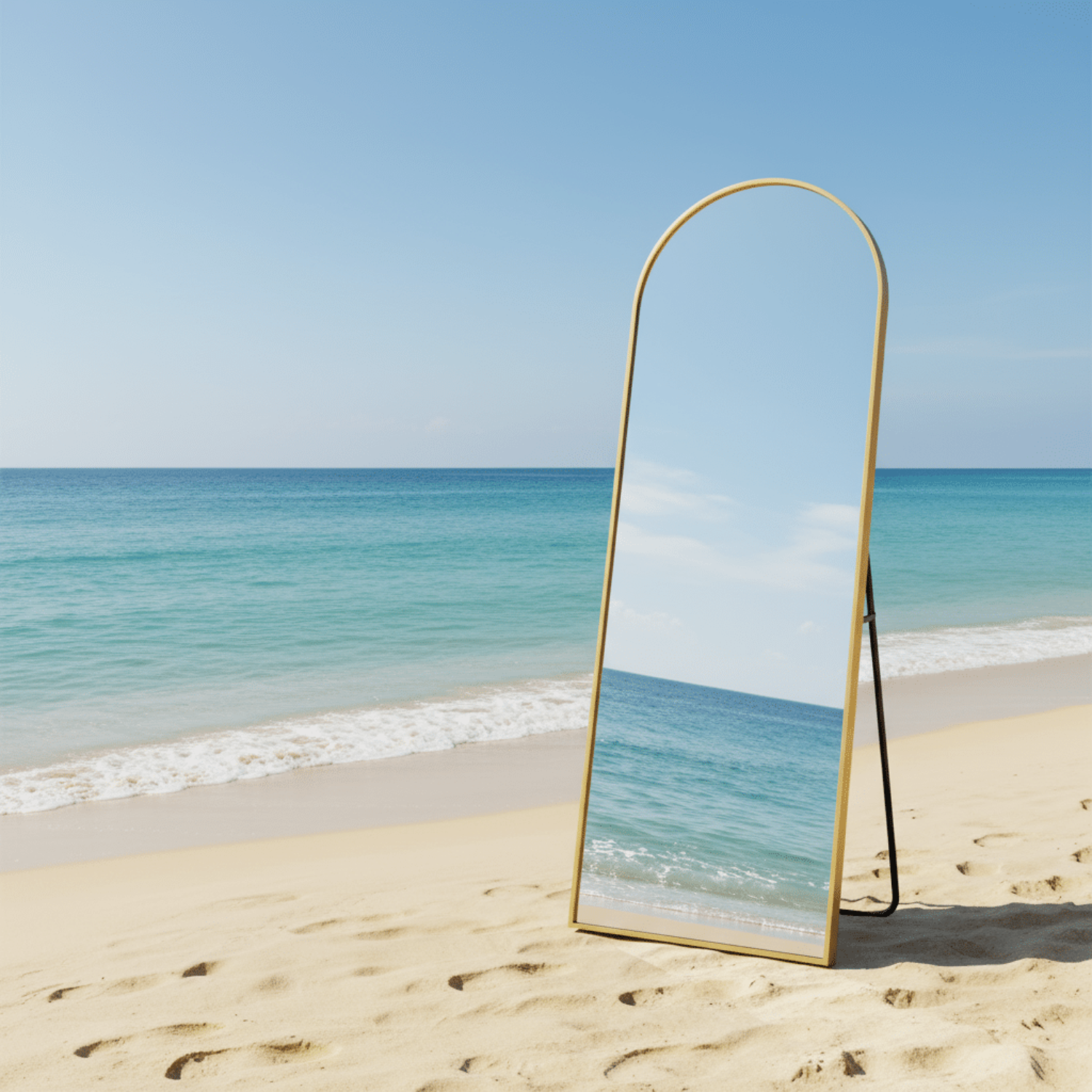 Full Length Life Size Floor Free-standing Arched Metal Frame Mirror