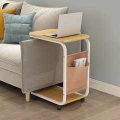 C Shaped Bedside Coffee Table with Side Pocket & Wheels C Shaped Bedside Coffee Table with Side Pocket & Wheels