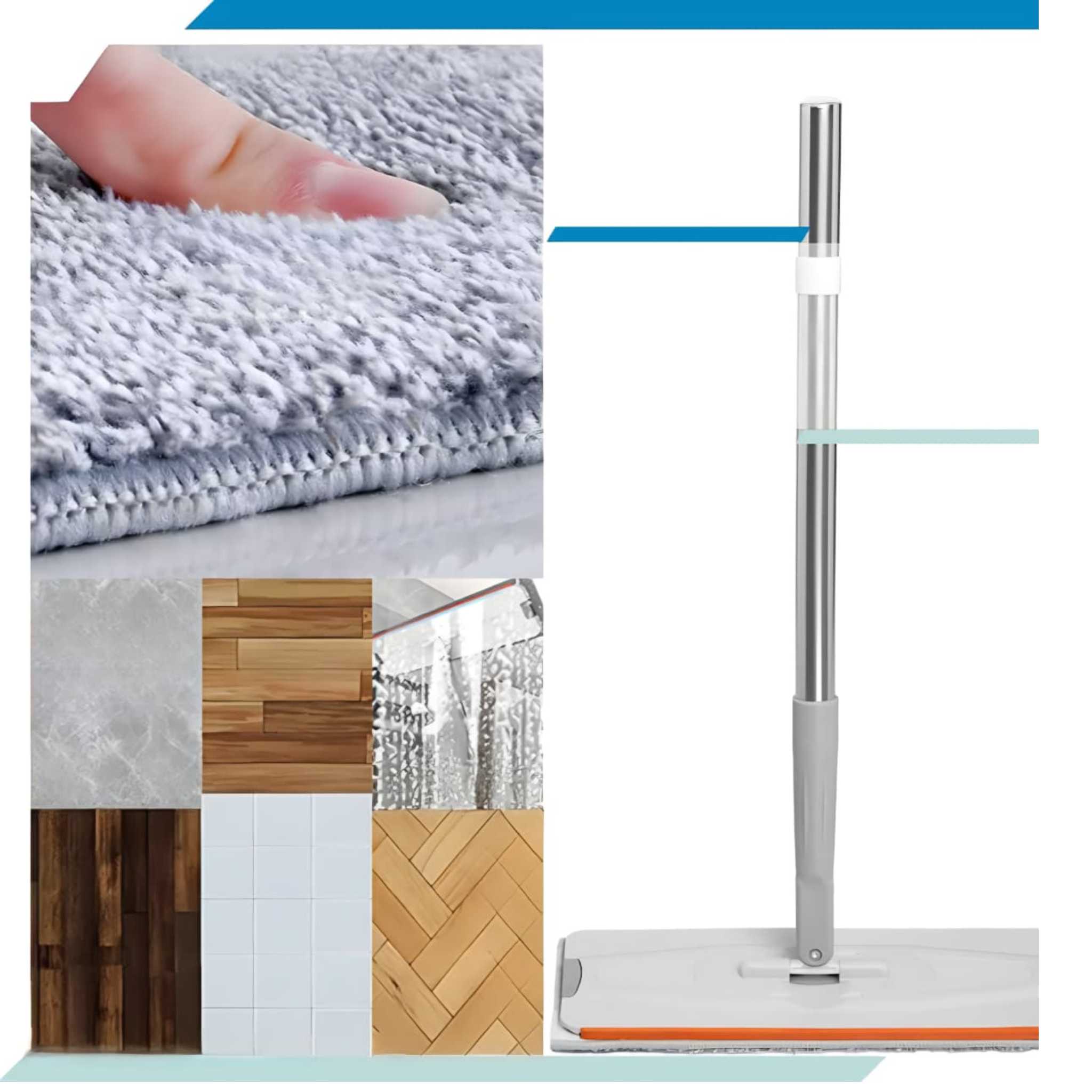 Flat Floor Mop and Bucket Set, Hands Free Squeezing Mop with Extendable Long Handle