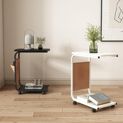C Shaped Bedside Coffee Table with Side Pocket & Wheels C Shaped Bedside Coffee Table with Side Pocket & Wheels