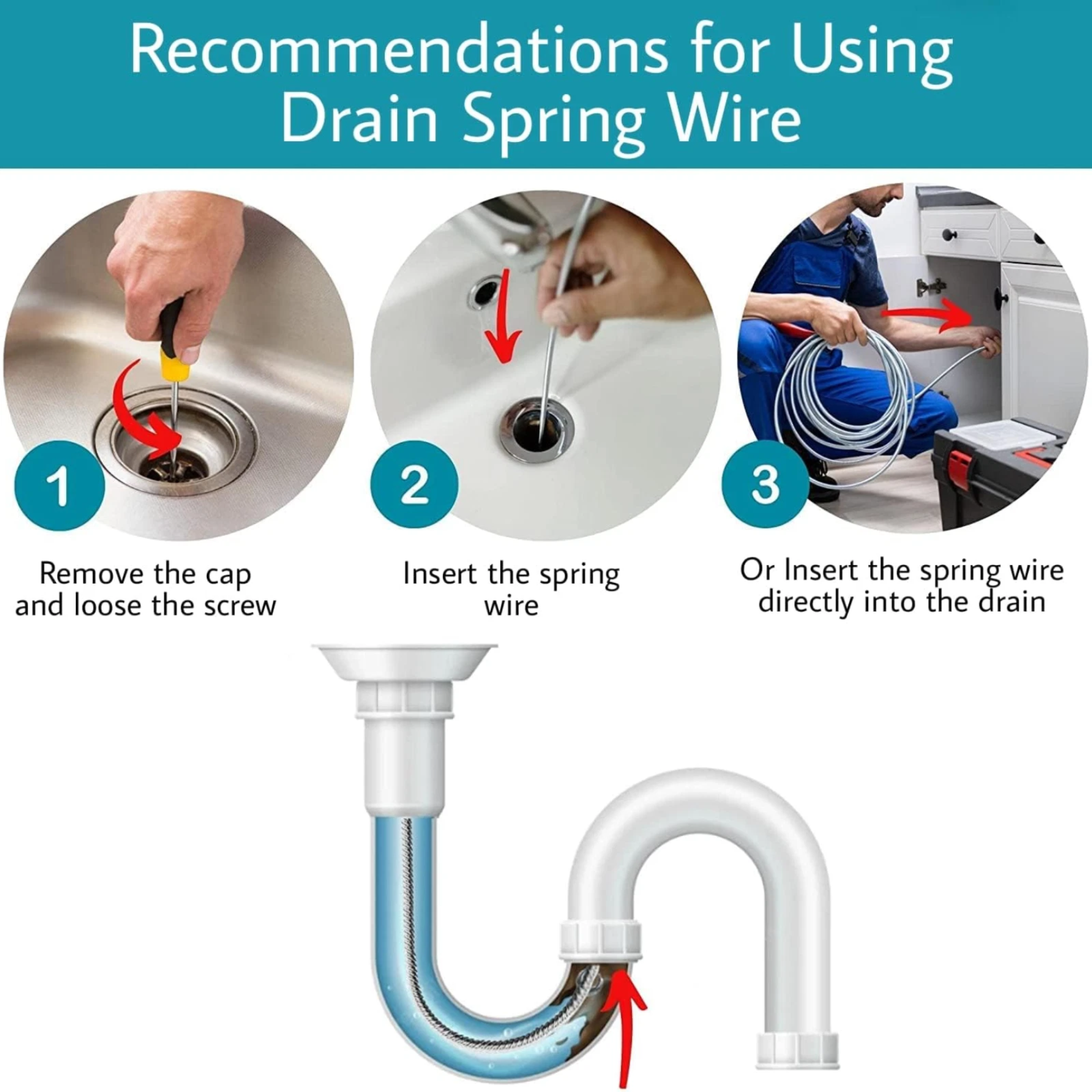 5 Meter Drain Cleaner Block Remover Spring Wire with Handle