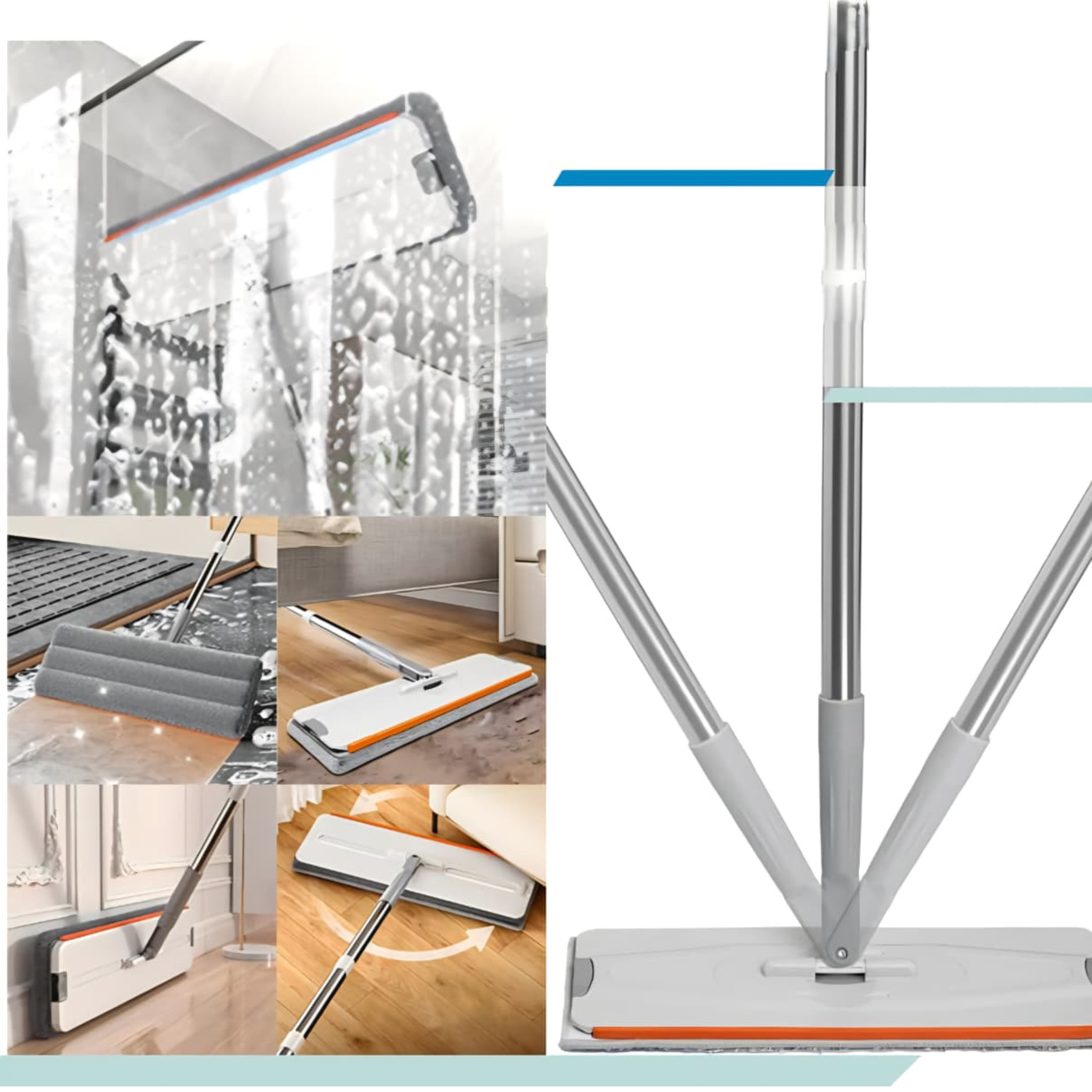 Flat Floor Mop and Bucket Set, Hands Free Squeezing Mop with Extendable Long Handle