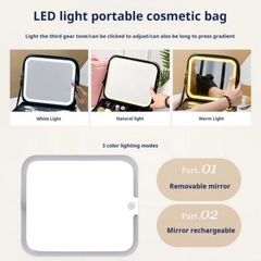 حقيبة تنظيم مستحضرات التجميل والمكياج للسفر مع مرآة LED