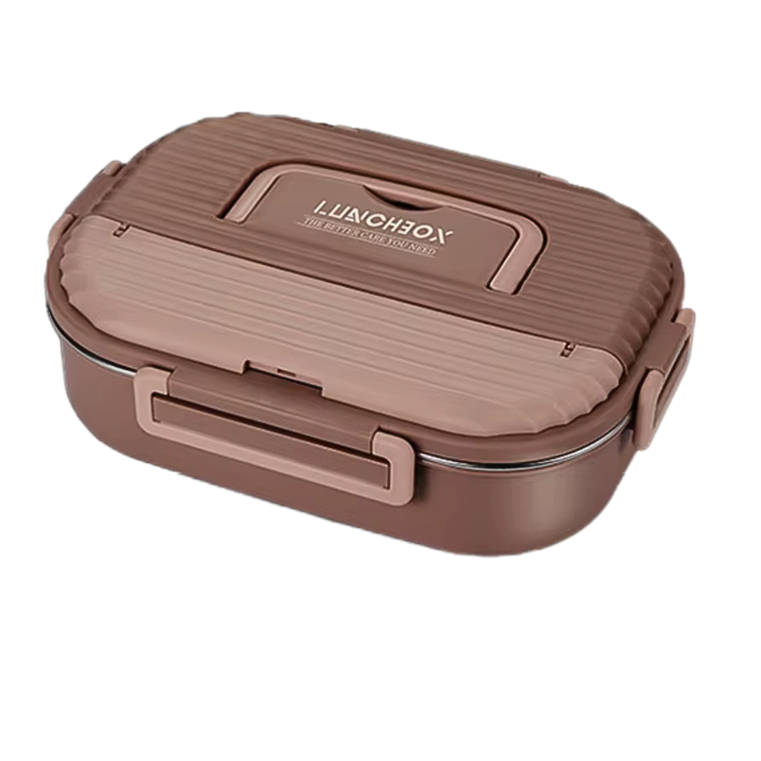 Portable Leakproof Stainless Steel Four Grid Lunch Box Brown