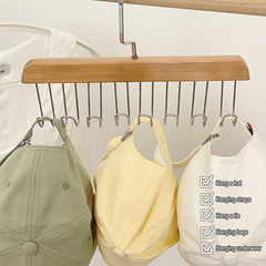 8 Hooks Nonslip Wooden Clothes Hanger for Shawl, Tie, Bra, Belt, Cap and Scarf