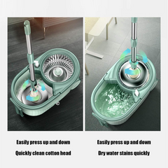 Spin Floor Mop Bucket Set with Wringer, Hands-free Wring Mop with 2 Microfiber Heads