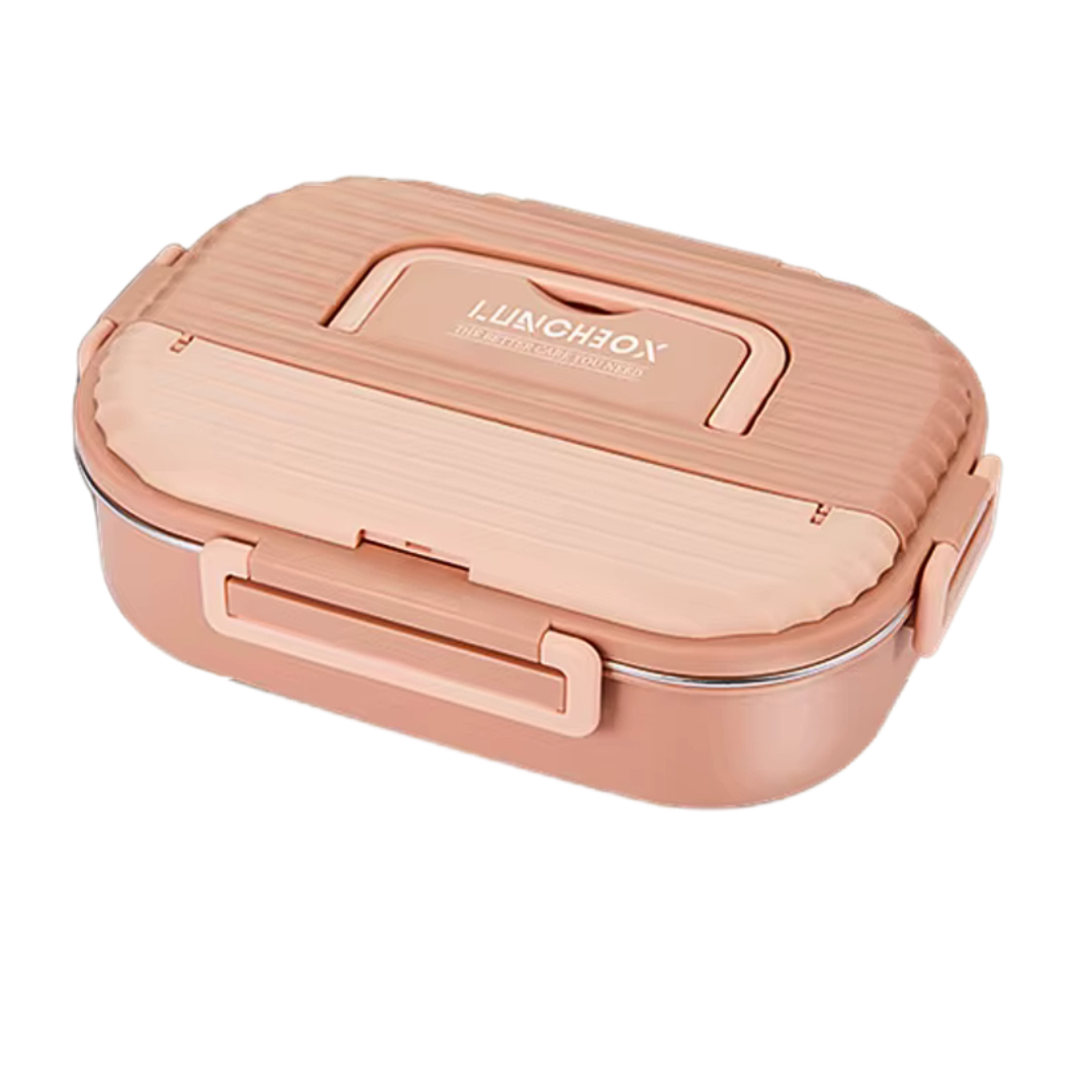 Portable Leakproof Stainless Steel Four Grid Lunch Box Pink Brown