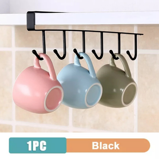 6 Hooks Under Cabinet Hanger Organizer Black