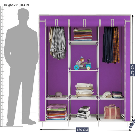 3 Column Wardrobe Storage Cabinet Purple