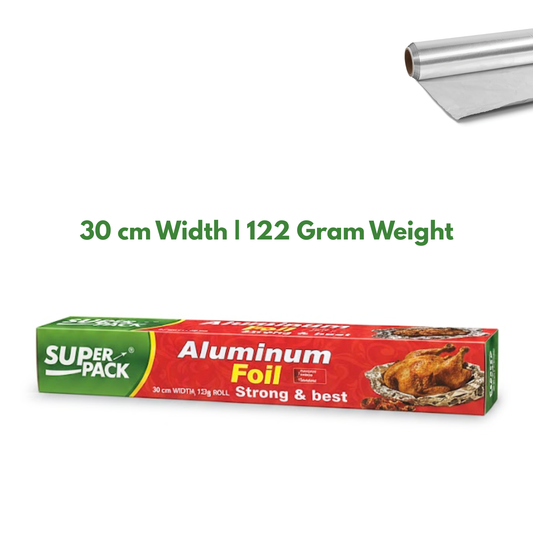 Super Pack Professional Grade Aluminum Foil with Built-in Roller and Cutter 30 cm Width | 122 Gram Weight