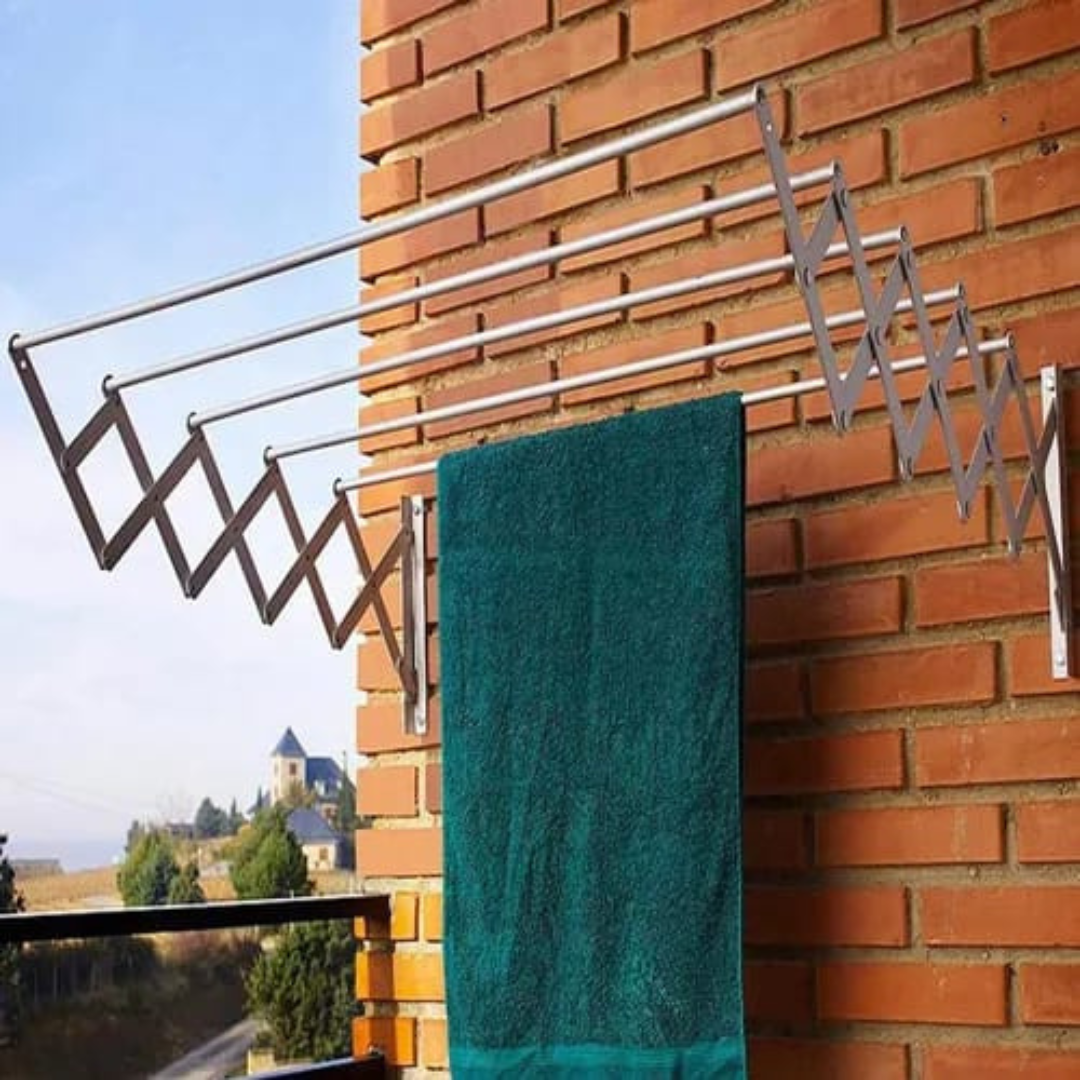 5 Bar Wall Mounted Folding Clothes Drying Rack, Collapsible Extendable Laundry Hanger