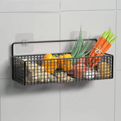 Wall Mounted No Drilling Metal Organizer Basket for Kitchen & Bathroom