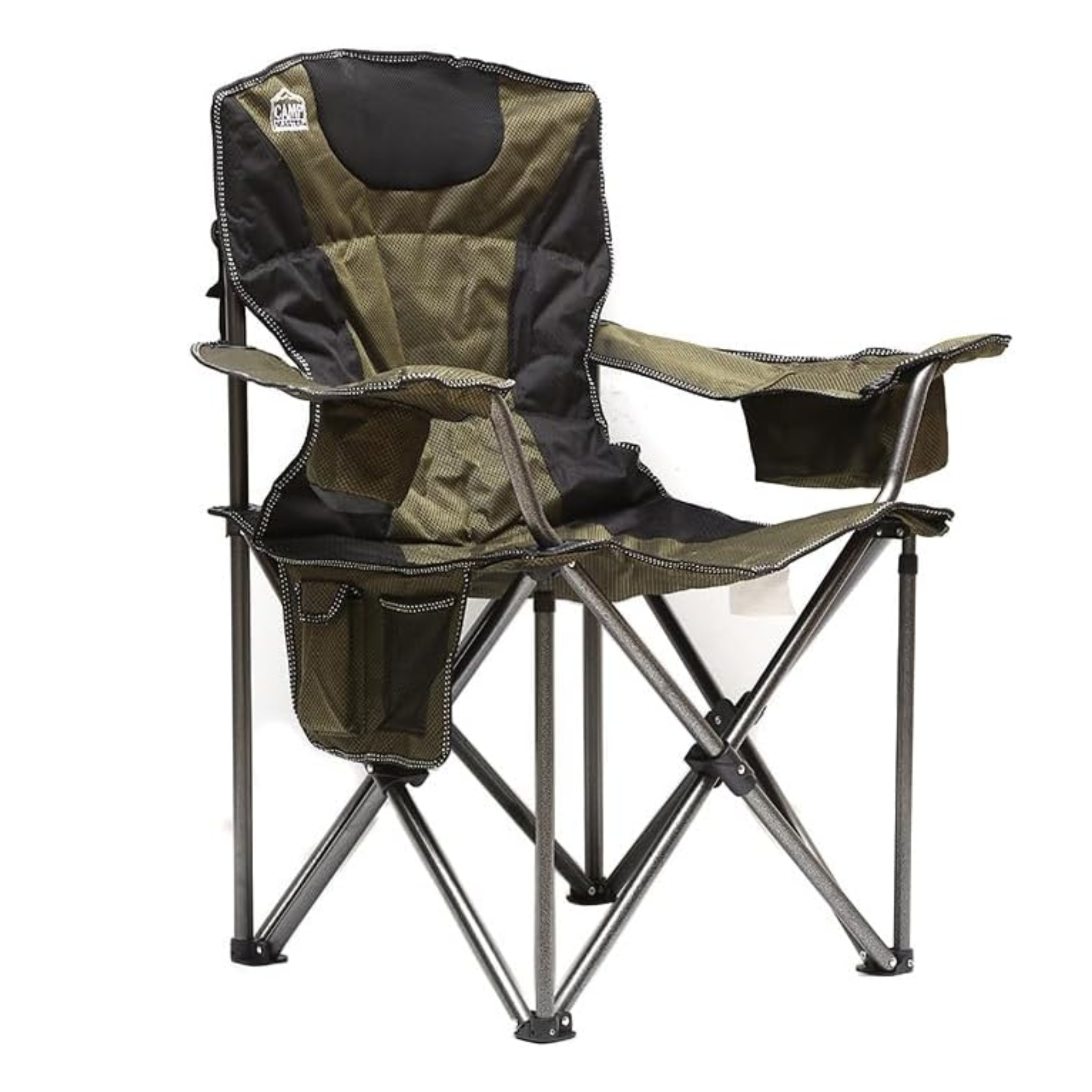 Army Green Folding Camping Chair with Storage Pockets & Cup Holder (92x100CM)