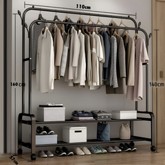 Clothes Organizer Stand with Wheels, 48 Kg Heavy Duty Double Layer Garment Hanger Rack