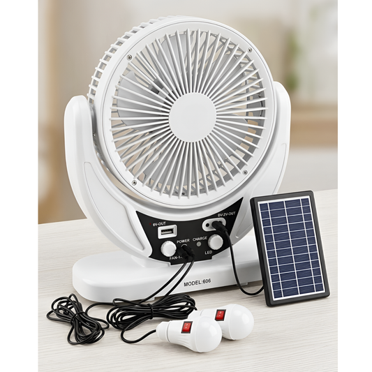Rechargeable Solar Powered Desk Fan with Extra LED Lighting