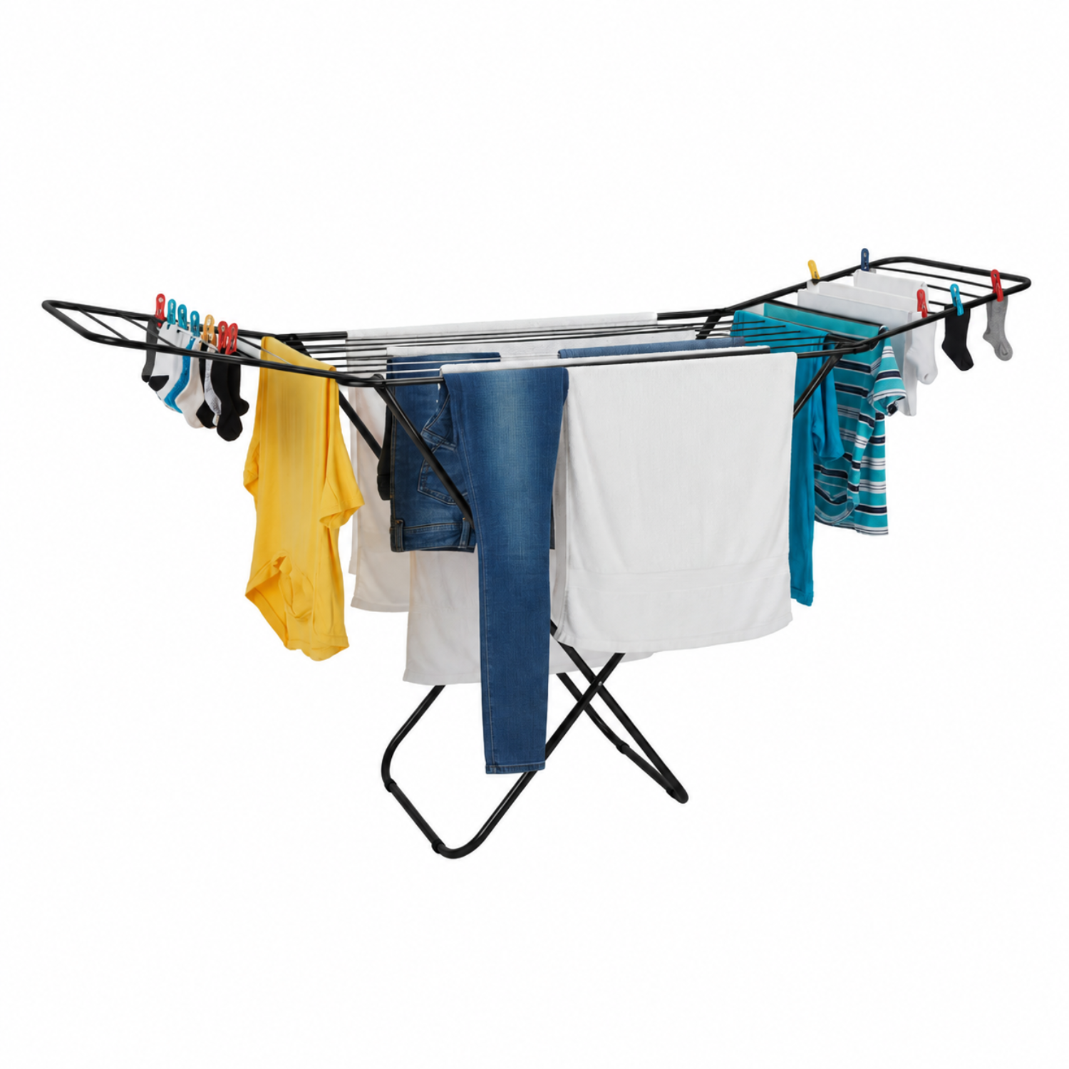 X-Leg Folding Clothes Drying Rack, Outdoor Stainless Steel Clothes Airer Black