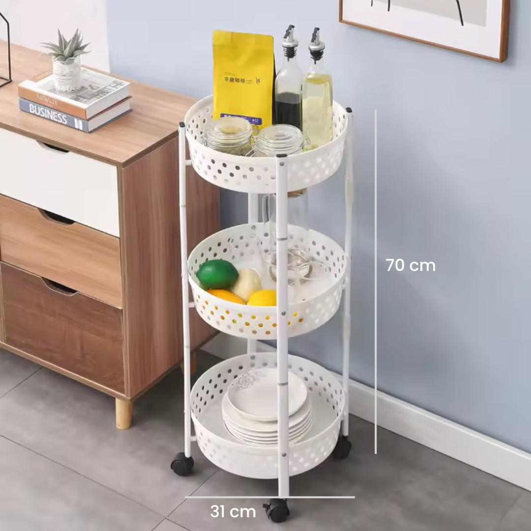 3 Layer Kitchen Trolley Rack - Kitchen Storage Shelf with Wheels White