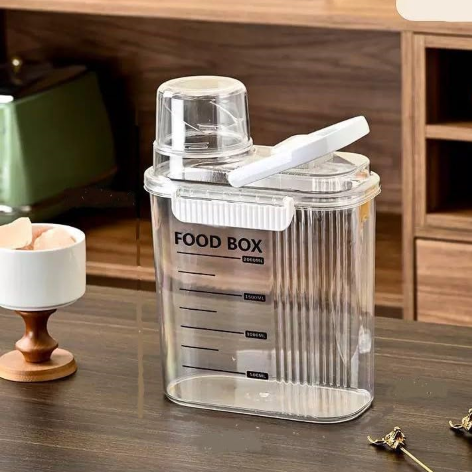 2000ML Airtight Grains and Food Storage Dispenser with Measuring Cup and Lockable Lid