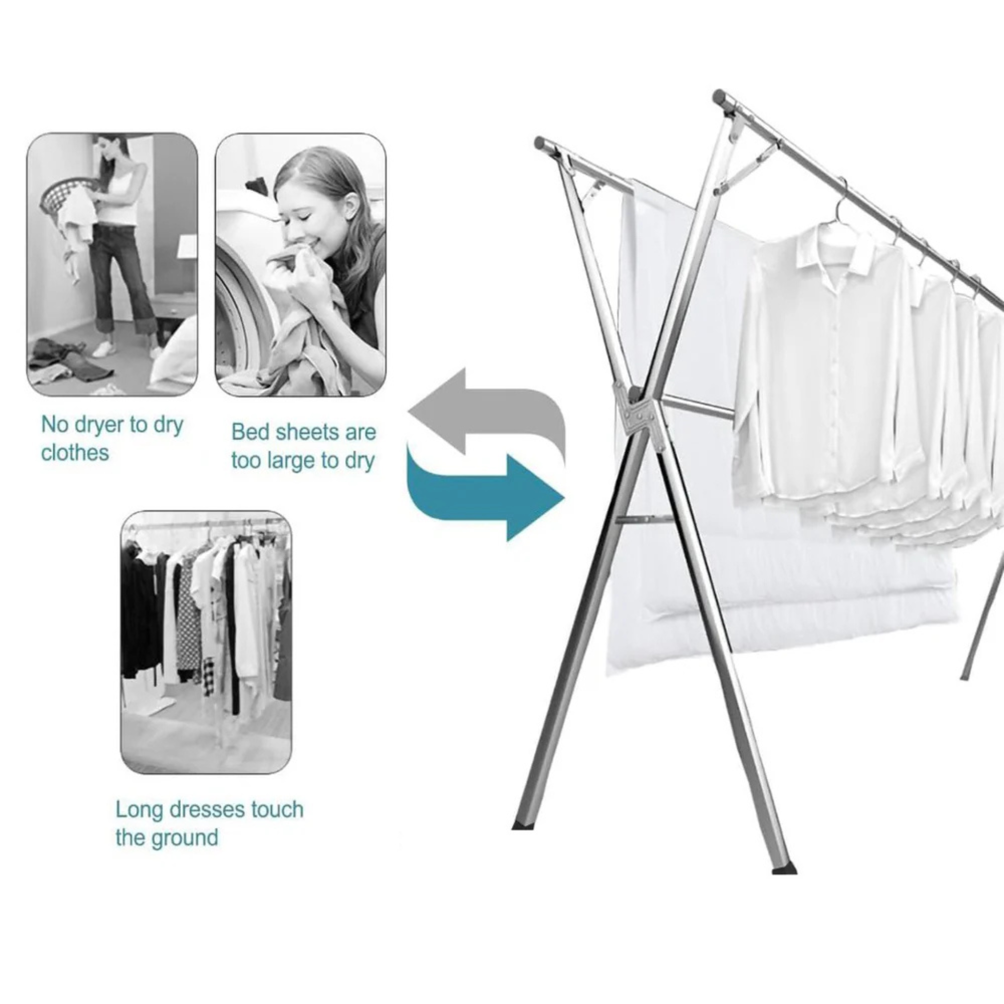 3 Poles Folding Clothes Drying Rack, Heavy Duty Stainless Steel Laundry Dryer