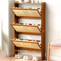 Classic Wooden Shoe Cabinet for Entryway, Slim Flip Drawer Shoe Rack
