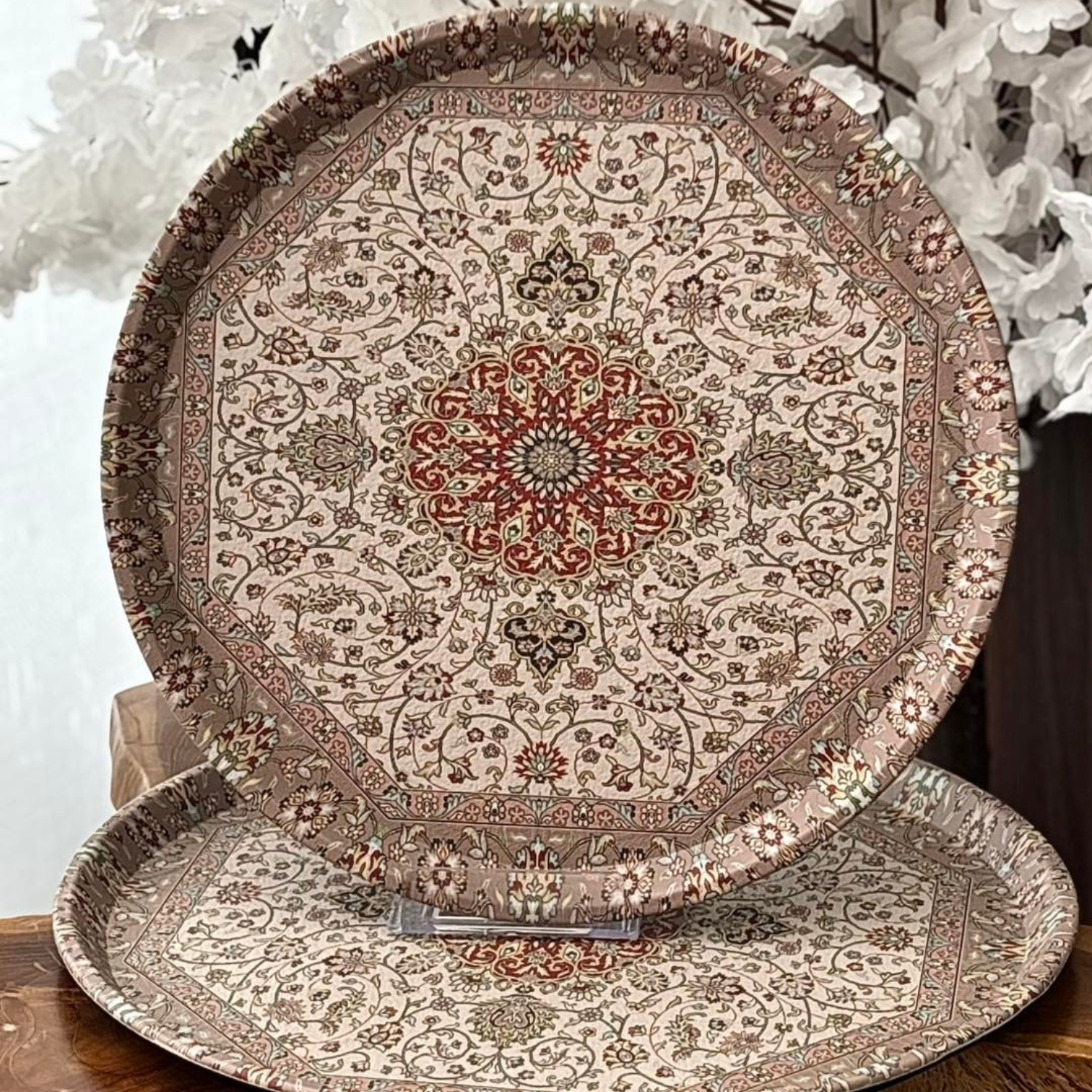 Round Tray with Art Work for Serving Tea and Arabic Coffee