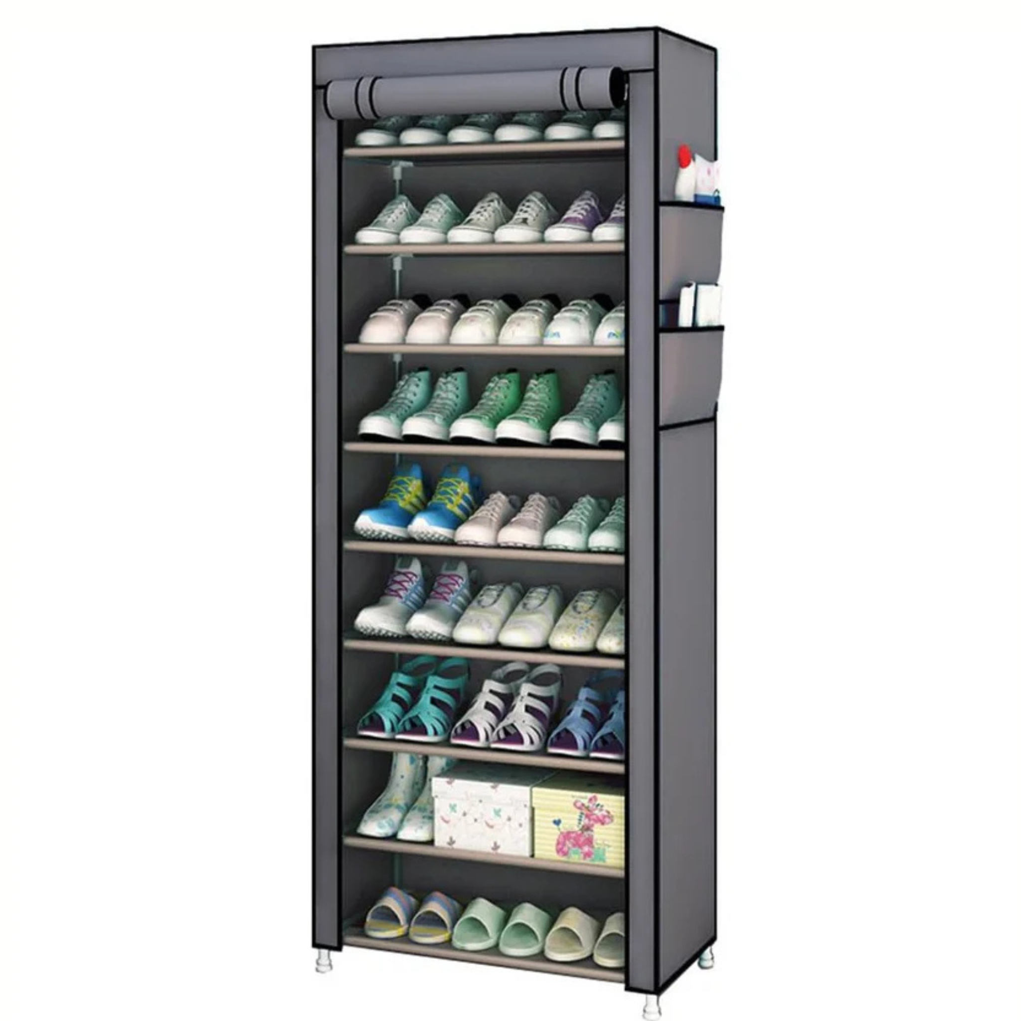 10 Layer Closed Type Shoe Cabinet Grey