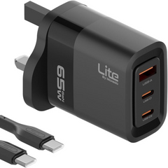 Moxedo Lite 65W Fast Charging GaN Charger with Dual USB C / 1 USB A Port & USB C Cable