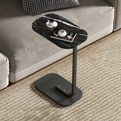 C Shaped Wooden Coffee Side Table for Living Room