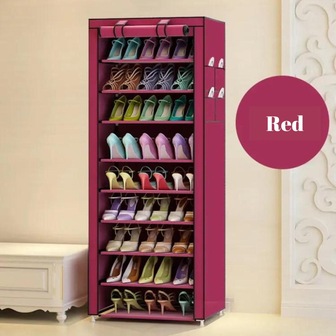 10 Layer Closed Type Shoe Cabinet Grape Red