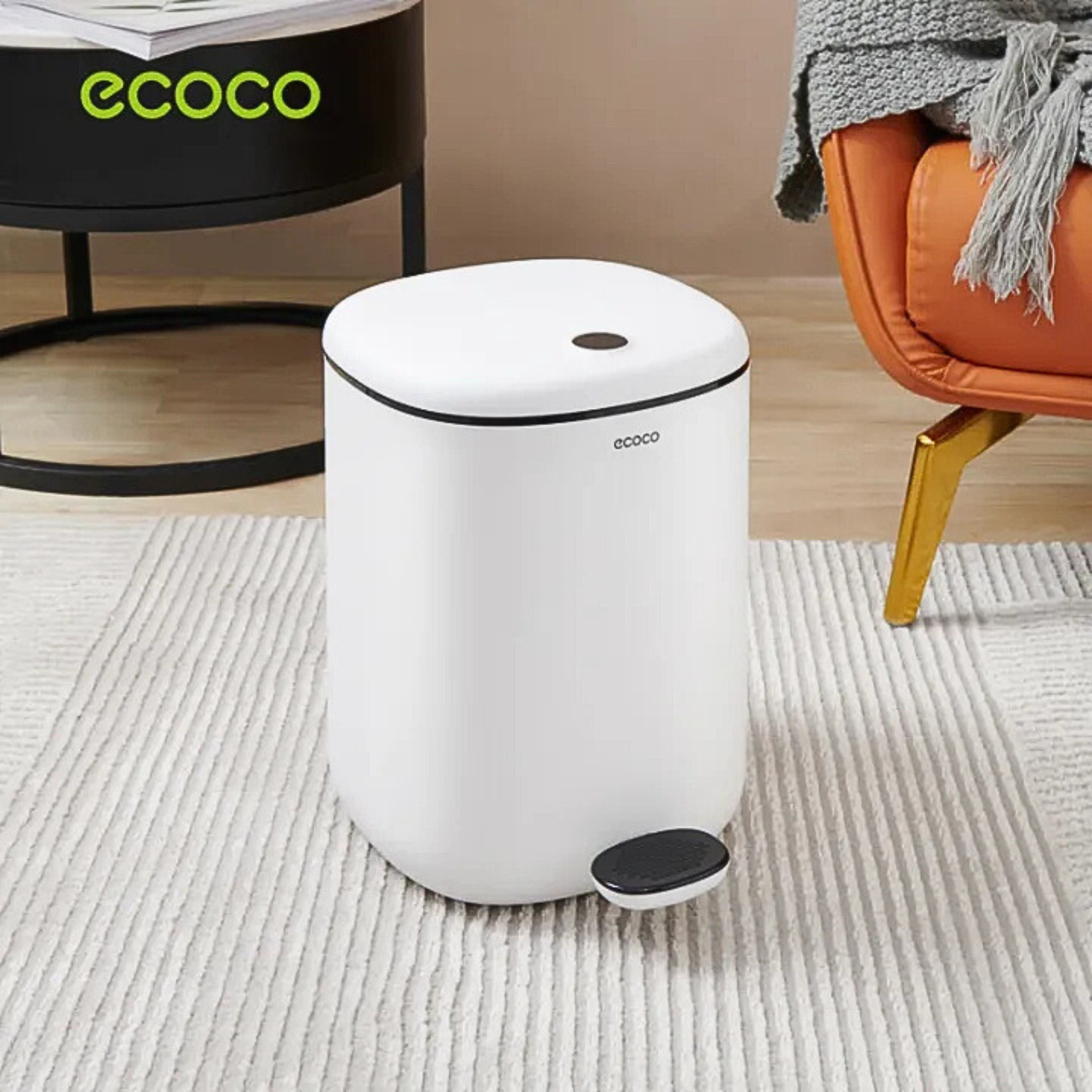Ecoco 11 Liter Garbage Trash Bin with Foot Pedal Black Line