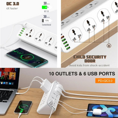 كابل تمديد - LDNIO Power Strip SC10610 30W PD Port