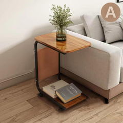C Shaped Bedside Coffee Table with Side Pocket & Wheels A C Shaped Bedside Coffee Table with Side Pocket & Wheels A